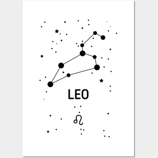 Leo Zodiac Sign Constellation (Black Print) Posters and Art